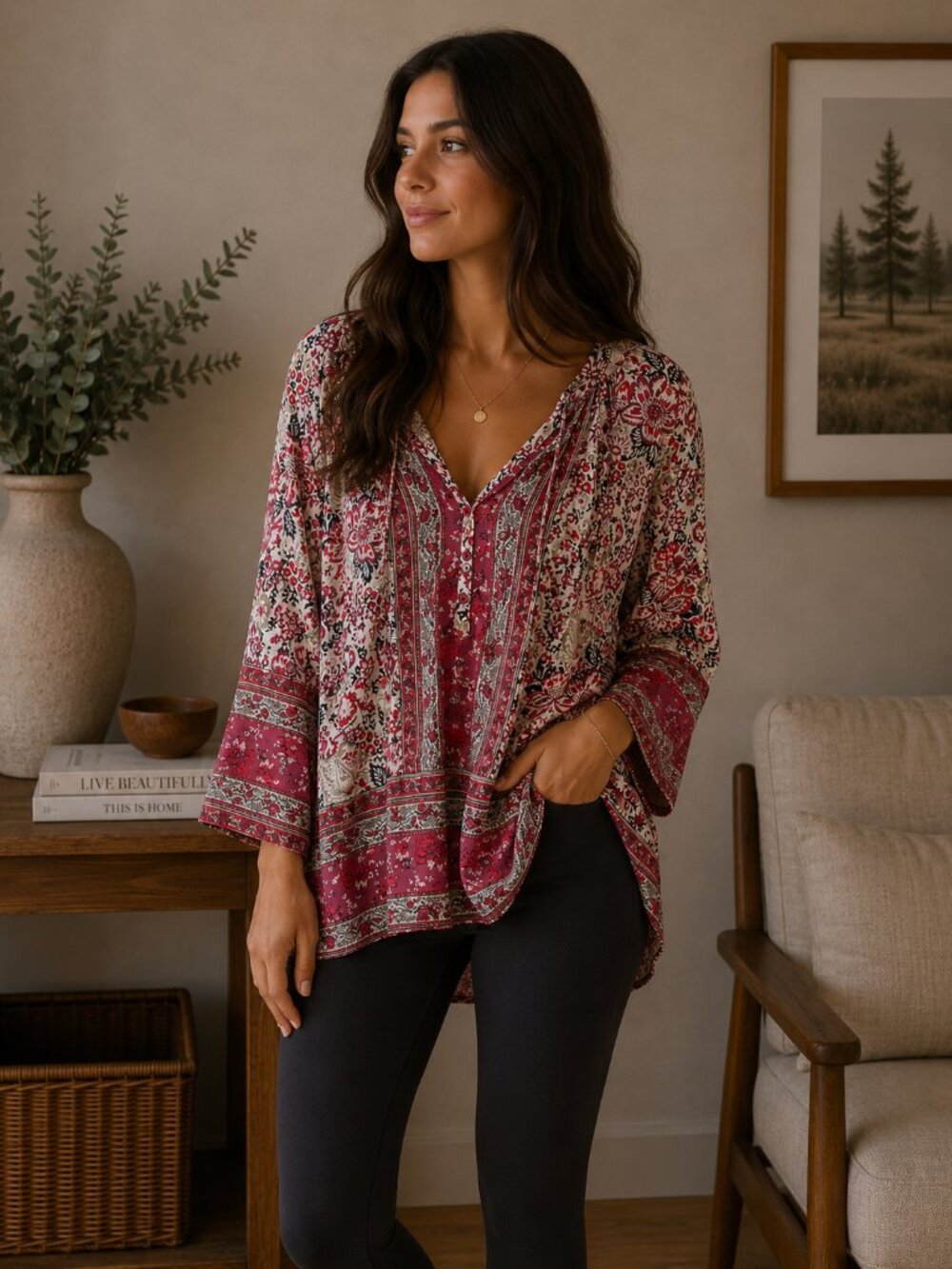 Lucky Brand Floral Peasant Blouse